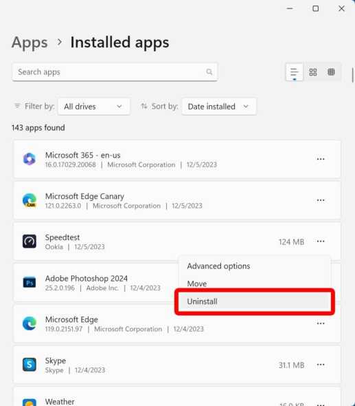 How to uninstall apps on window 11