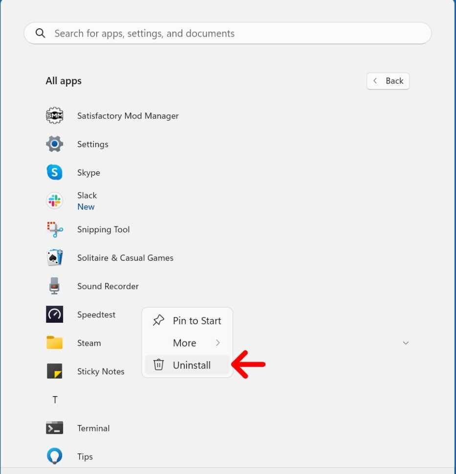 How to uninstall apps on window 11